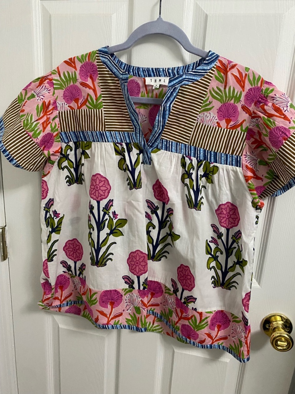 Women’s Medium Floral Cotton Top - Pink & White